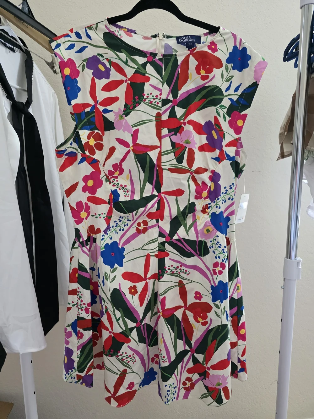 Donna Morgan Dress Floral Fit & Flare KIMORA IN GRACEFUL FLOWERS MINI Cotton - Picture 4 of 12